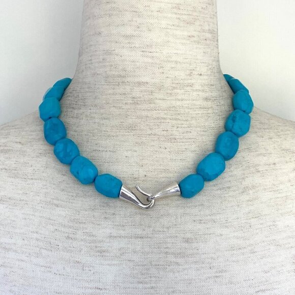 Sterling Silver 925 Southwest Style Chunky Beaded Dyed Turquoise Necklace 17.5" - Picture 6 of 16